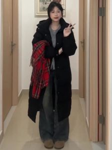 Womens down Cotton Jacket Mid-Length Thickened Winter Coat Over-Knee Couple Outerwear Commute Style Zipper Closure Long Sleeve