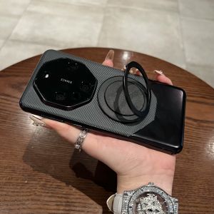 Huawei Mate 70 Pro+ New Model Carbon Fiber Texture Leather Hard Shell Phone Case Full Cover Porsche Design Magnetic Rotation Stand