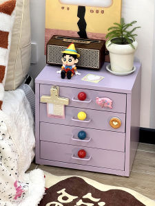 Retro Iron Locker Bedside Table Bedroom Girl Boy Multi-Layer Drawer Bedside Storage Narrow Cabinet Storage Rack