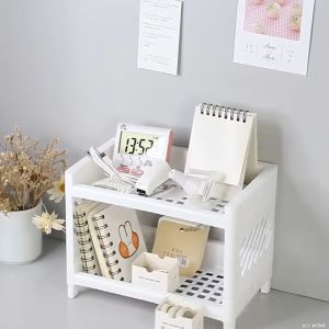 ชั้นตั้งโต๊ะ ชั้นวางเครื่องเขียน ชั้นวางของพลาสติก ชั้นวางของอเนกประสงค์ ชั้นวางของในห้องน้ำ ถอดประกอบได้ 2 ชั้น คุณภาพสูง