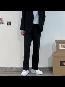 Mens Trousers Nine -point Pants Summer New Straight Leisure Pants Trend Korean Version of Loose Thin Black Trousers Mens Clothing