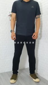 NANGKON - Celana Jeans Bahan Melar Hitam Pekat Pensil Cowok Slim Fit Panjang Streech