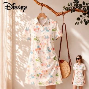 Disney | Womens Disney Mickey Mouse Print Polo Collar Dress Casual Short Sleeve 2026 Elegant Gown Party Fashion Clothes for Ladies New