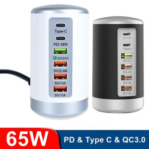 Universal 65W USB Charger Station Quick Charge QC3.0 Multi 6 Port USB Type C PD Fast Charging Wall Chager For Mobile Phone Tablet