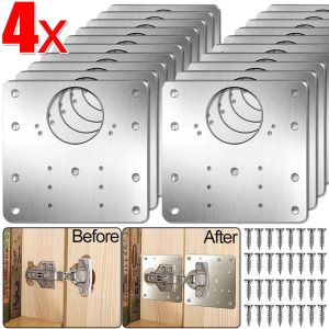 4Sets Hinge Repair Plate Kitchen Cabinet Door Hinges Mounting Plate with Screw Flat Fixing Brackets Furniture Hardware Tools