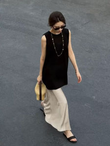 CHOUXIE | Stylish French Style Black Sleeveless Dress