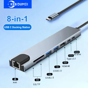 8 in 1 USB C Hub Type C 3.1 to 4K HDMI Adapter USB 3.0 Docking Station Type C Splitter with RJ45 SD/TF Card Reader PD for Laptop