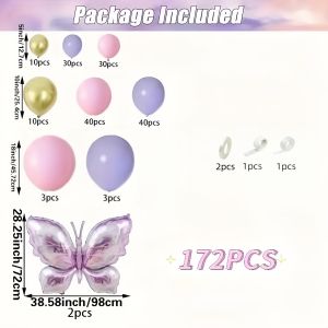 [Butterfly Theme Balloon Garland] 172-Piece Purple Butterfly Theme Balloon Garland Kit - Maca Purple and Pink with Gold Balloons Suitable for Birthday Mothers Day Anniversary and Spring Wedding Decorations