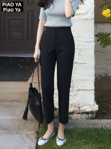 PIAOYA | Quần Tây Cao Waist Crop Chân Thẳng