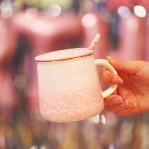 Ceramic Rabbit Cup with Lid Spoon Couple Style Office Use Drinking Coffee Cup Nordic Style Water Cup Adult Size Handmade