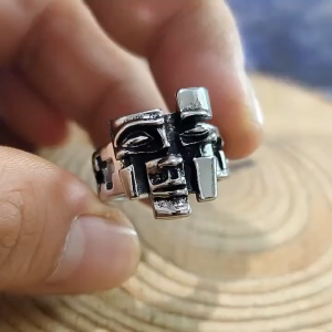 Cincin Elegan Desain Puzzle Wajah / Face Puzzle Ring Gaya Retro Ukuran Adjustable