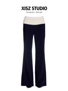 American Style Ruffle Splicing Drapey Wide Leg Pants Womens Early Autumn Loose Fit Versatile Long Trousers for plus Size