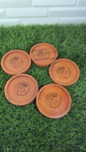 Tatakan Gelas KAYU / Wooden COASTER Cangkir - Custom Grafir Logo Tulisan Laser