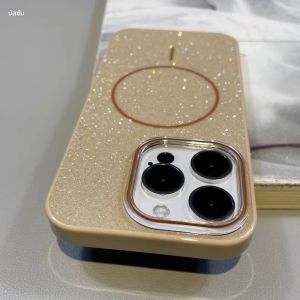 Luxury Bling GlitterสําหรับMagsafeแม่เหล็กสําหรับiPhone 16 15 14 Plus 13 12 11 Pro Maxไร้สายชาร์จกันกระแทกฝาครอบIMD