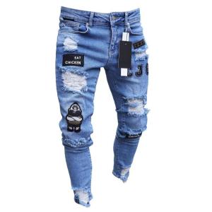 Trendy Fleece Lined Skinny Jeans Pants Mens Blue Black Long Sleeve Washed Denim Clothing Travel Wear Youth Fashion