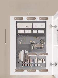 Bathroom Cabinet Beauty Rack Mirror Back Storage Rack Accessible Luxury Mirror Cabinet Backboard Cosmetics Storage Rack Punch-Free Installation