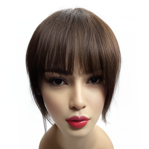 Thick Human Hair Toppers for Women with Doll Bangs Long 45cm 60g Heavy Natural Hairpiece Cover Grey Hair
