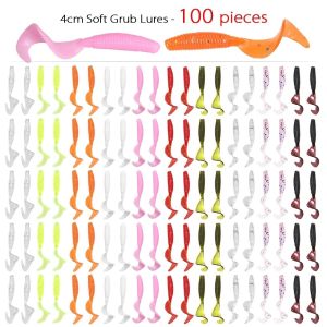 100Pcs/Lot Fishing Lures 4cm 0.4g Soft Bait Artificial Silicone Wobbler Worm Moggot Grub Lure Sea Swimbait Pike Carp Accessories