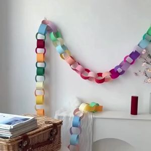 100pcs/set Colorful Paper Chain Garland Strips with Double Sided Tape DIY Construction Paper Chain for Birthday Kids Party Decor