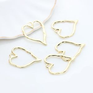 New 37*30mm 6pcs/lot Zinc Alloy  Hollow Hearts Charms Pendant For DIY Fashion Jewelry Earrings Making Accessories