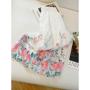 La Chapelle | Printed Embroidery Lace Hollow A-Line High Waist Long Midi Skirt