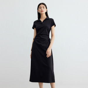 DESIGNICE | Polo Neck Waist Tying Long Dress