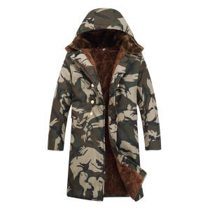 Thickened Camouflage Work Cotton Jacket Long Military Green Mens Winter Coat Cold Resistant Cotton Clothes for Cold Weather