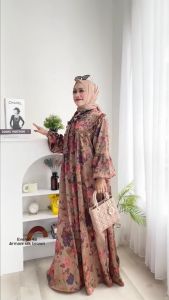 Humaira99 Gamis Syari Muslim Dress Hijab Muslimah Atasan Wanita Long Dress Terbaru Terlaris ArmaniSilk Brown Evelyn48