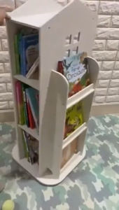 Kid Bookshelf 360° Rotating Bookshelf Organizer 3 Layer Wooden Book Shelf Household Newspaper Magazine Storage Rack Multi Function Storage Rack Large Capacity