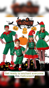 Christmas Santa Claus Costume Green Elf Cosplay Family Parent-Child Adult Christmas Party Costume Elves Set School Party Show Festival Santa Costume