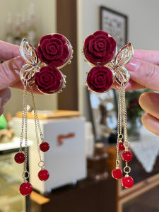 Rose Flash Drill Cherry Tassel Hair Clip High Aesthetic High Tail Wave Hair Accessories Purple Rice Alloy Silver Gold Plated