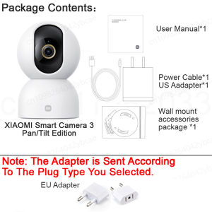 XIAOMI 360° Smart Camera 3 PTZ Version，5MP 3K，AI Facial Recognition，Home Security Baby Monitor，Chinese Version With Adapter