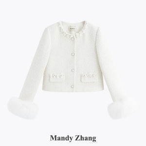 Luxurious Fox Fur Sleeves Short Coat Light Spring With Intricate Beading And Imitation Pearl Buttons