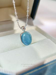 Natural Sea Blue Topaz Crystal Pendant Necklace for Women Pure Silver Luxury Dainty Clavicle Chain Elegant Simple Fashion Jewelry