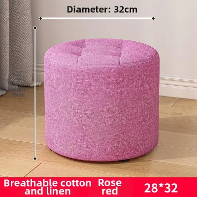 NUODIQI | Solid Wood Small Stool Fabric Round Footstool for Home Entryway