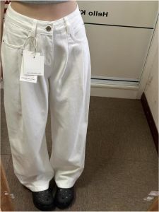 High Waist Wide Leg Jeans Womens Folded Loose Slimming Draped Straight Floor-Length Pants Casual Style Light Wash Denim