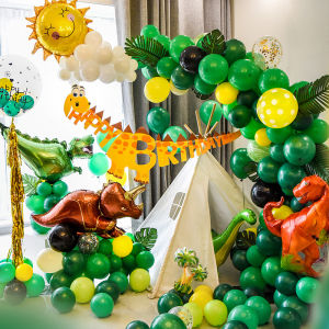 Dinosaur Themed Birthday Party Balloon Decorations Baby One Year Old Celebration Children Background Wall Decor Latex Balloons