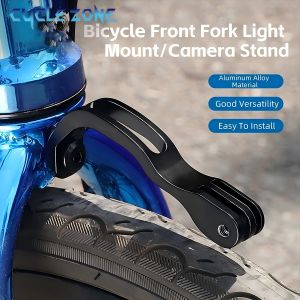 Aluminum Alloy Bicycle Front Fork Light Holder Front Lamp Mount Bracket for GOPRO Sport Camera Lamp Mount Stand Bike Accessories