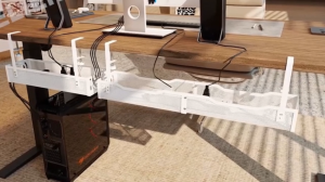 Under Desk Cable-Organiser  No drilling required fits under desk mesh design holds power strip and cables.
