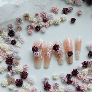 ชาร์มตกแต่งเล็บลายดอกกุหลาบผสม ประดับเพชร สำหรับทำเล็บ DIY อุปกรณ์ตกแต่งเล็บสำหรับผู้หญิง