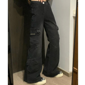 Y2K Subculture High Waist Bell Bottom Workwear Denim Jeans Womens Spring Autumn American Style plus Size Slimming Pants