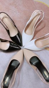 Giày cao gót nữ 7 phân mũi nhọn gót nhọn da bóng dáng slingback bít mũi thời trang công sở cao cấp Nuddo NA019