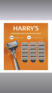 Harrys Chrome Edition Shave Set 1 Razor Handle + 16 x 5 Blade Cartridges Mens Wet Shave Refill Grooming Kit