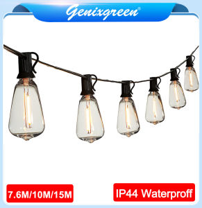 7.6/10/15M E12 ST38 LED Patio luaran taman plastik Edison String Lights dengan 10/15/25 mentol krismas hiasan cahaya krismas pokok hiasan String Lights 220V Backyard Patio Lights Hanging Indoor/Outdoor String Light