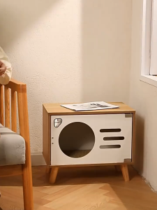 Multi-Functional Cat Condo & Bedside Table | Hidden Cave Design | Durable Solid Wood for Indoor Cats/Dogs | Space-Saving