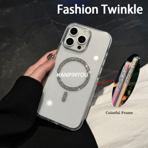 Luxury Fashion Twinkle Clear Phone Case For Apple iPhone 13 12 11 Pro Max Glitter Bling Magnetic Wireless Charging Shockproof Soft Edge Hard Back Cover
