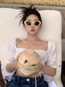 แว่นกันแดดทรงกลมสีเหลือง MELIYA สำหรับผู้หญิง แว่นกันแดดชายหาด วันพักผ่อนในฤดูร้อน สไตล์ย้อนยุค สวมใส่สบาย ระดับไฮเอนด์ ป้องกันแสงแดด