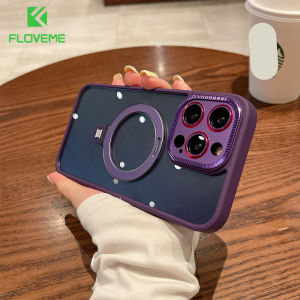 FLOVEME Plating Metal Lens Protector Clear Phone Case For iphone 14 13 12 Pro Max 14 Plus Wireless Charging Stand Matte Frame PC Hard Shockproof Back Cover For iphone 14 13 12