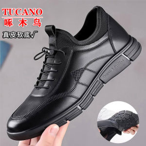 Woodpecker Mens Shoes 2025 New Autumn Genuine Leather Casual Sports Shoes Korean Style Versatile Trendy Soft Bottom Heightening