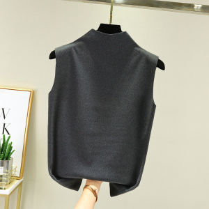 Womens Half Turtleneck Heattech Vest Fall and Winter Dralon Sleeveless Inner Match Black Base Shirt Easiest for Match Western Style Sleeveless Tops